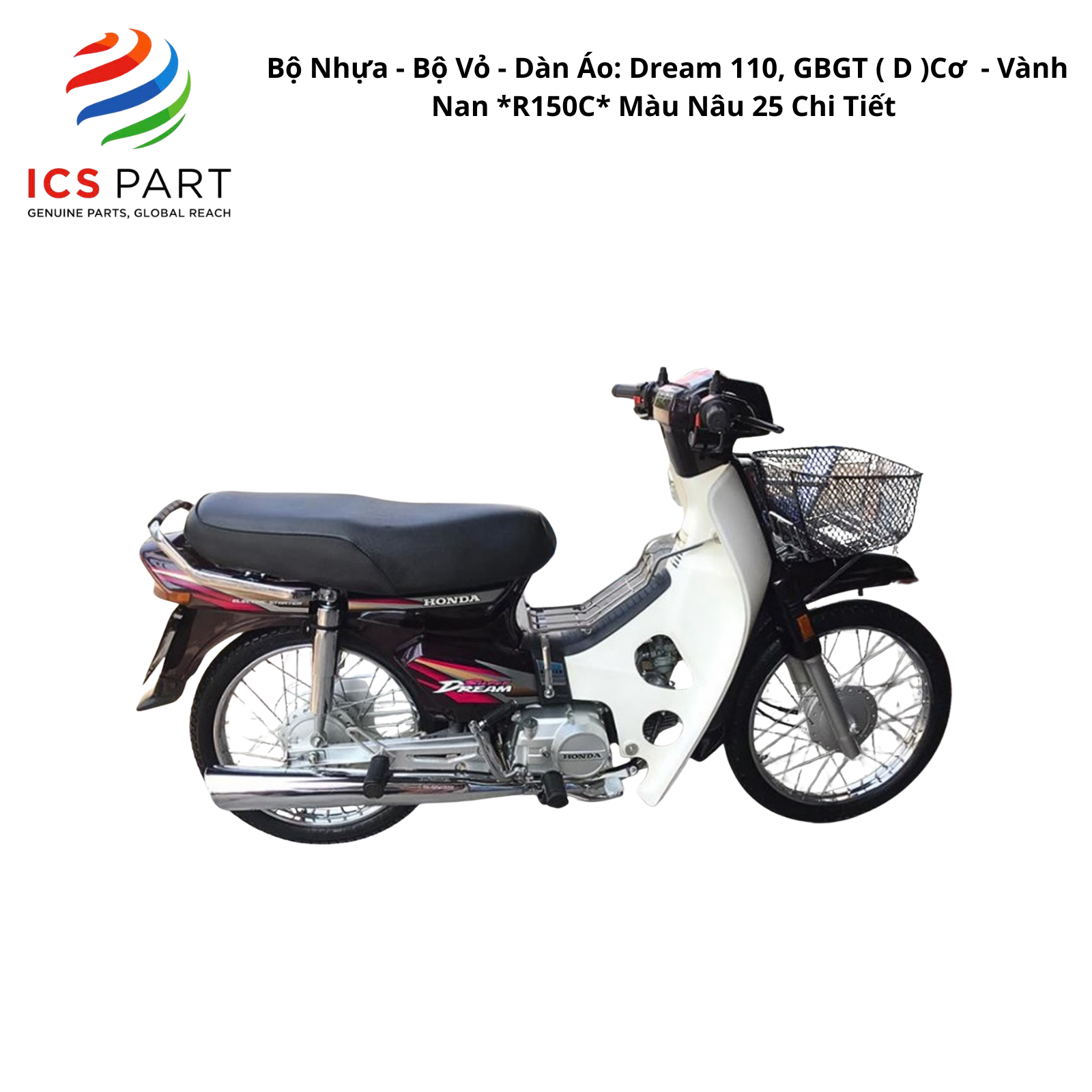 Bộ Nhựa - Bộ Vỏ - Dàn Áo Dream 100 - GBG | 1997-2003 ( D ) 1997-2003 Cơ - Vành Nan *R150C* Màu Nâu 25 Chi Tiết