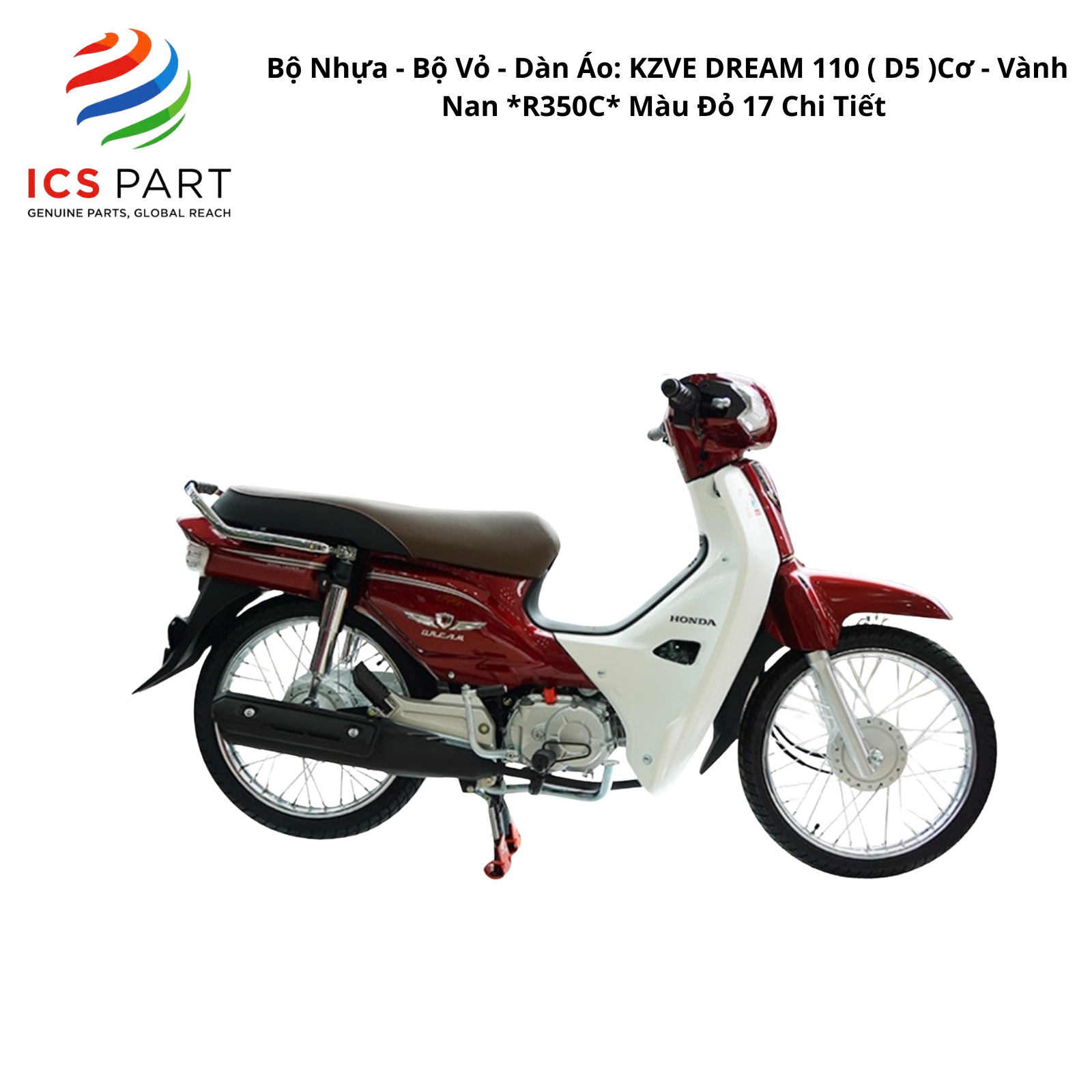 Bộ Nhựa - Bộ Vỏ - Dàn Áo Dream 110 - KZV | 2013-2015 ( D5 ) 2013-2015 Cơ - Vành Nan *R350C* Màu Đỏ 17 Chi Tiết