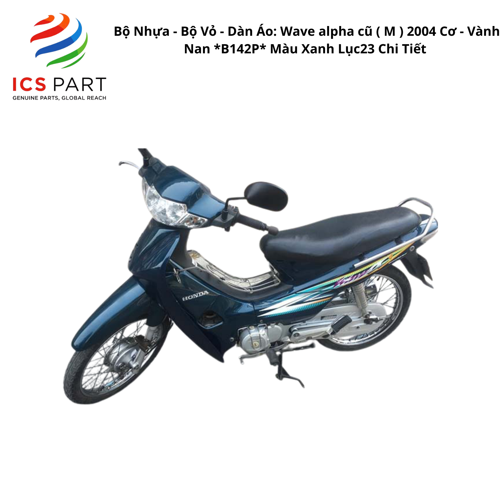 Bộ Nhựa - Bộ Vỏ - Dàn Áo Wave Alpha 100 - KRS-V50 | Cộng + | 2004 ( M ) 2004 Cơ - Vành Nan *B142P* Màu Xanh Lục 23 Chi Tiết