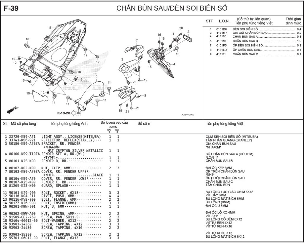 F-39 - CHẮN BÙN SAU/ĐÈN SOI BIỂN SỐ