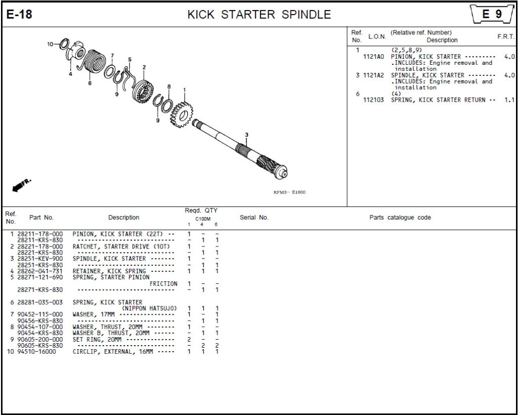 E-18 - KICK STARTER SPINDLE