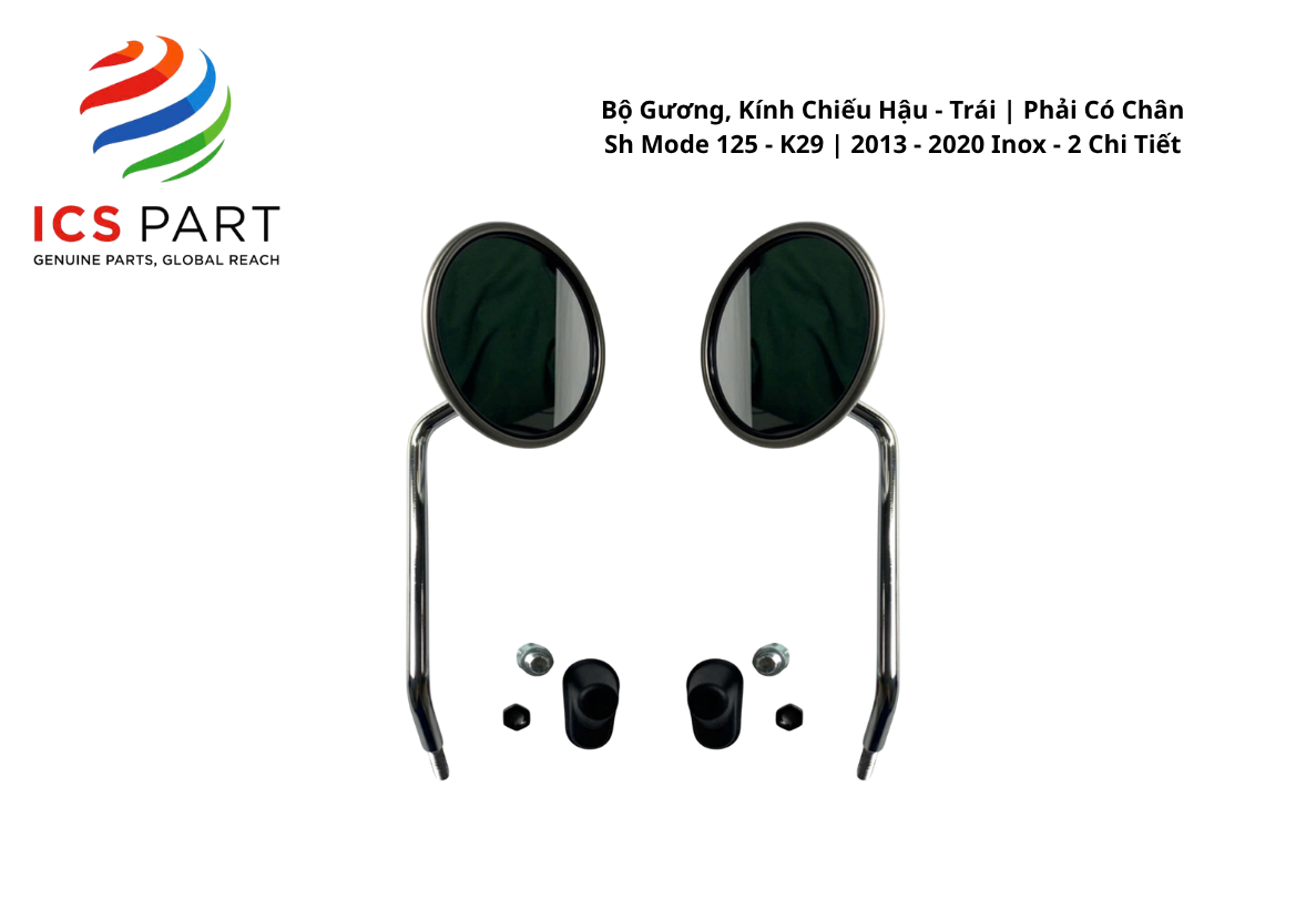 Bộ Gương, Kính Chiếu Hậu - Trái | Phải Có Chân Sh Mode 125 - K29 | 2013 - 2020 2013 - 2020 Inox - 2 Chi Tiết
