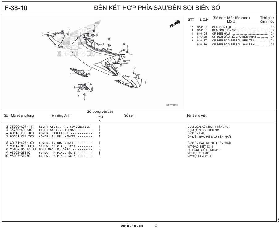 F-38-10 - ĐÈN KẾT HỢP PHÍA SAU/ĐÈN SOI BIỂN SỐ
